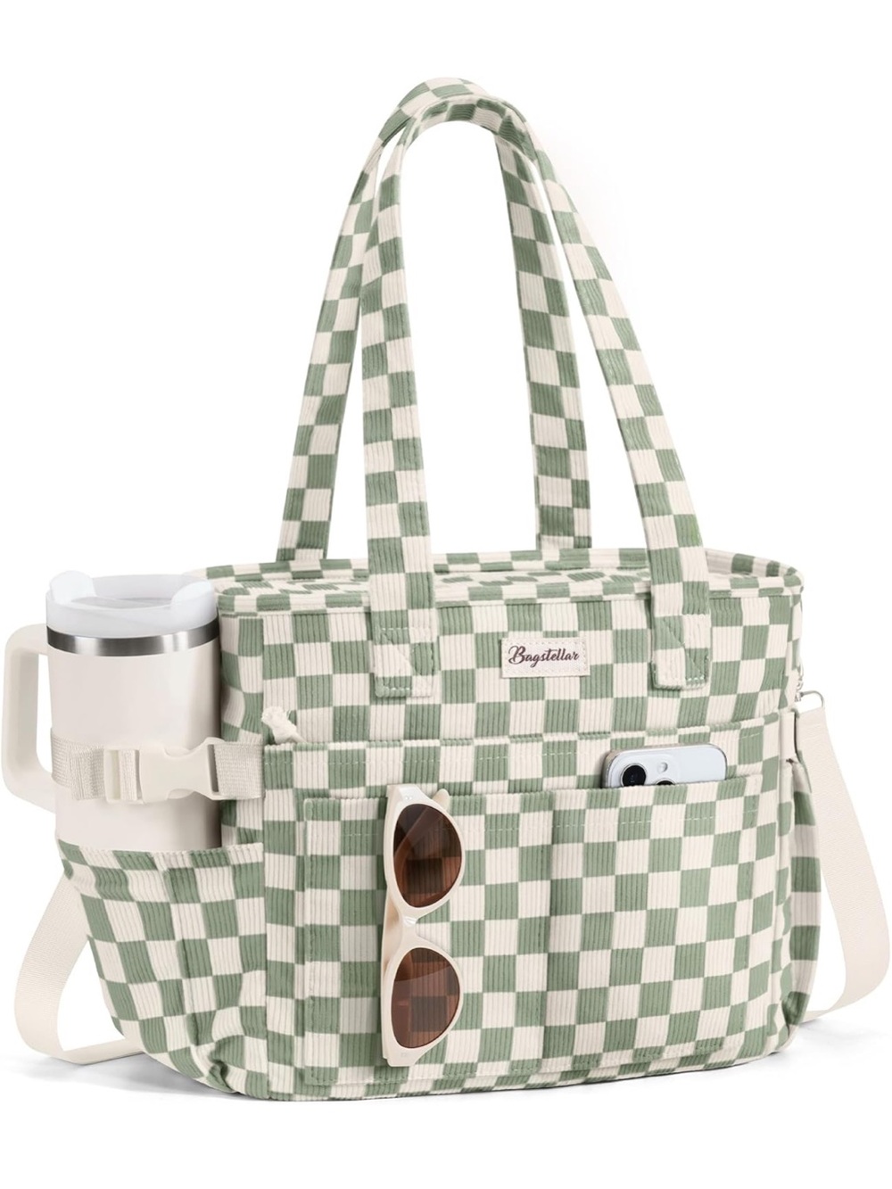 Green Checkered Tote Bag for Women